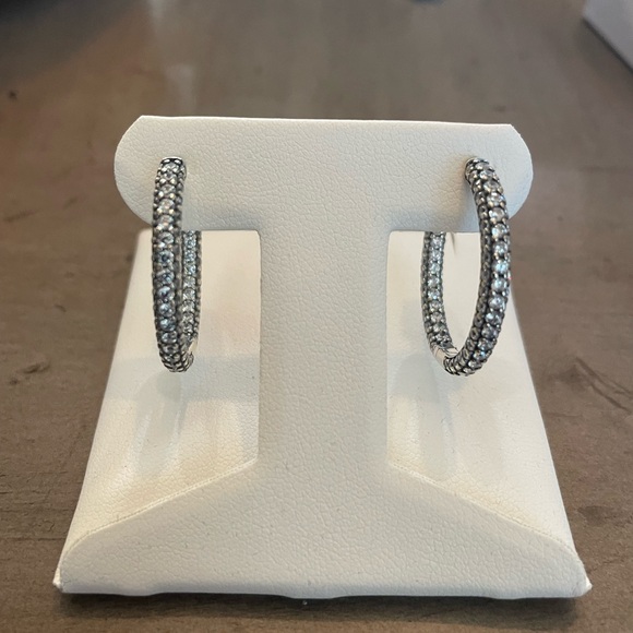 NIB Authentic Pandora Timeless Pave Single Row earrings sterling silver and cz - Picture 1 of 10